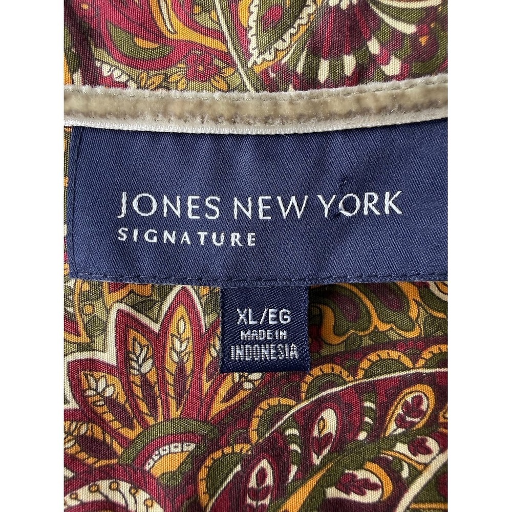 Jones New York Shirt Women XL Fall Colors Paisley Multicolor Cotton Boho V Neck - Picture 11 of 15
